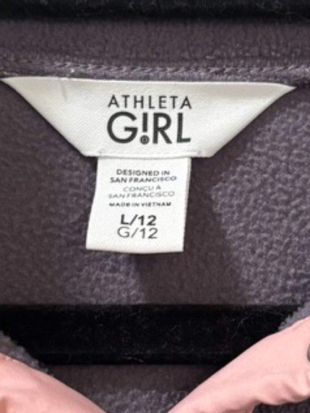 Athleta Girl Gray and Pink Snap Neck Fleece Pullover Sweatshirt Size Large (12) - Picture 3 of 6